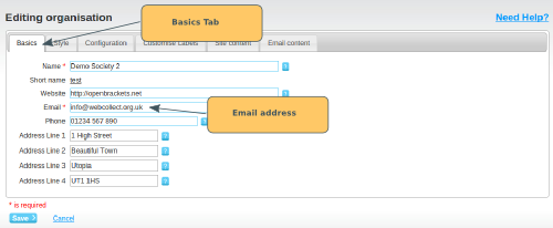 Email Address Configuration - click to enlarge