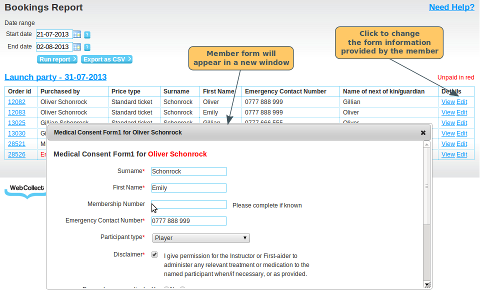 Changing the Form information - click to enlarge