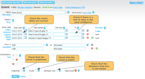 Checking Event Settings - click to enlarge