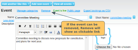 Removing an event - click to enlarge