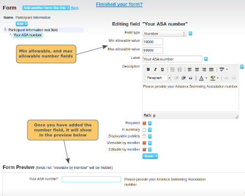 Setting number range - click to enlarge