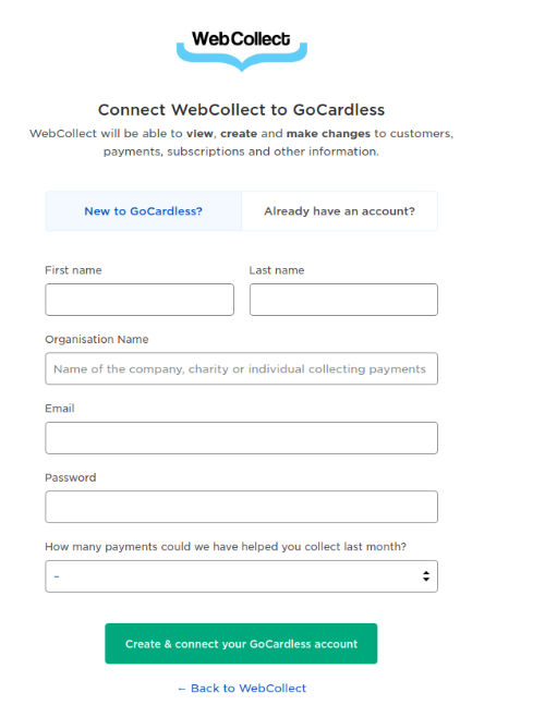 GoCardless Sign Up Page - click to enlarge