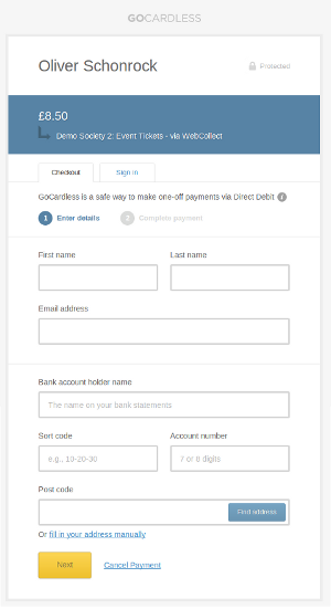 GoCardless Member New Account - click to enlarge