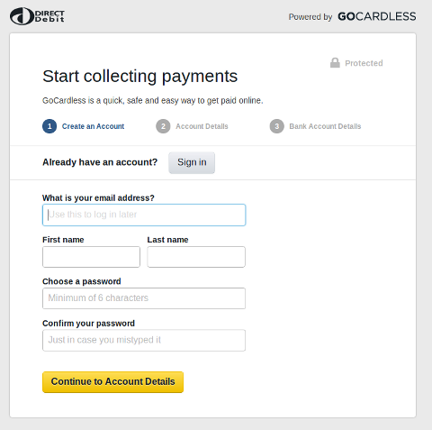 form gocardless debit direct for debit Direct clubs payments societies and