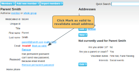 Revalidating an email address - click to enlarge