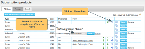 Moving Subscription Products to Archive - click to enlarge